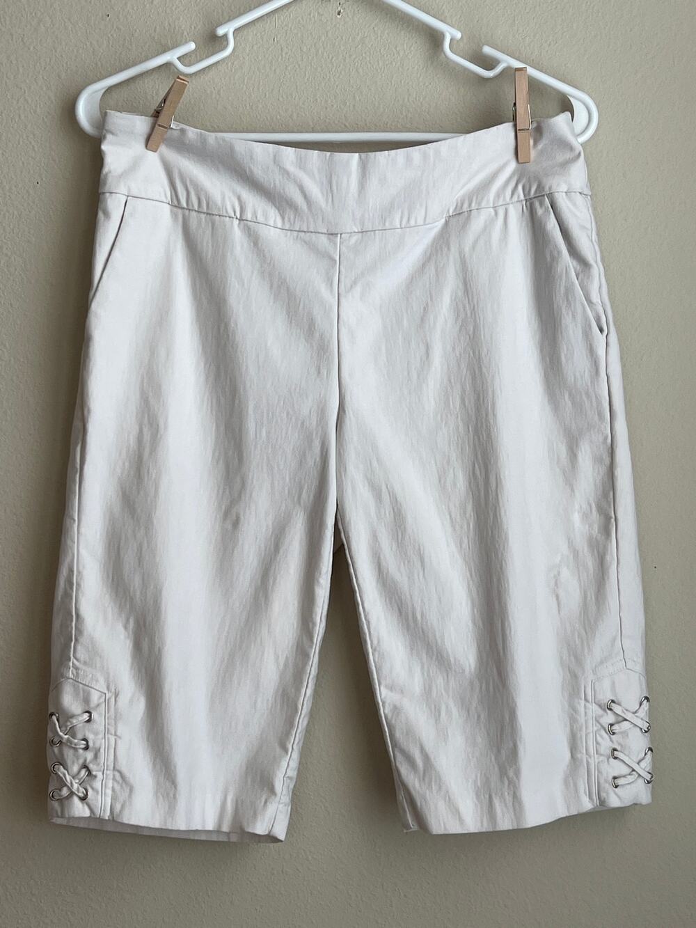 Lior Paris Gini Bermuda Shorts Off White Grommet Hem Stretch Pockets Size 6